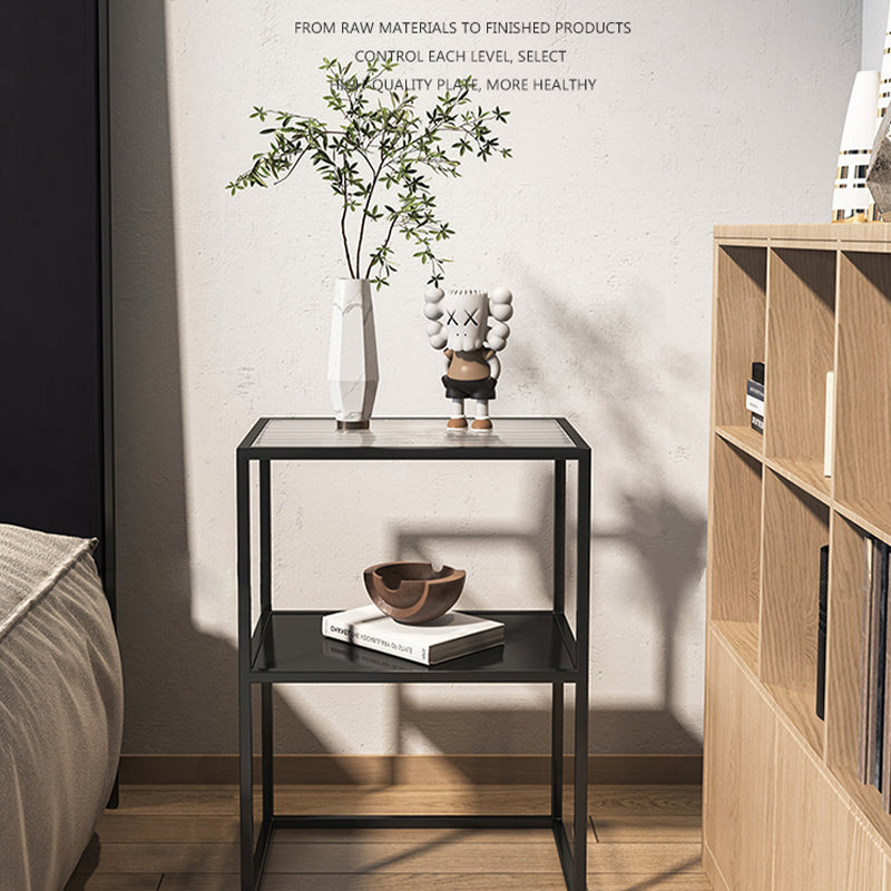 Frame End Slide Table Rectangular Double Tier Corner Table with Storage