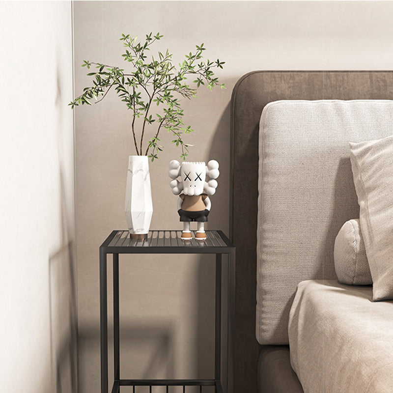 Frame End Slide Table Rectangular Double Tier Corner Table with Storage