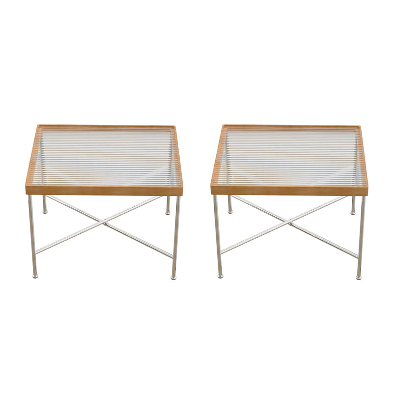 Modern Cross Legs End Slide Table Clear Tray Top Corner Table