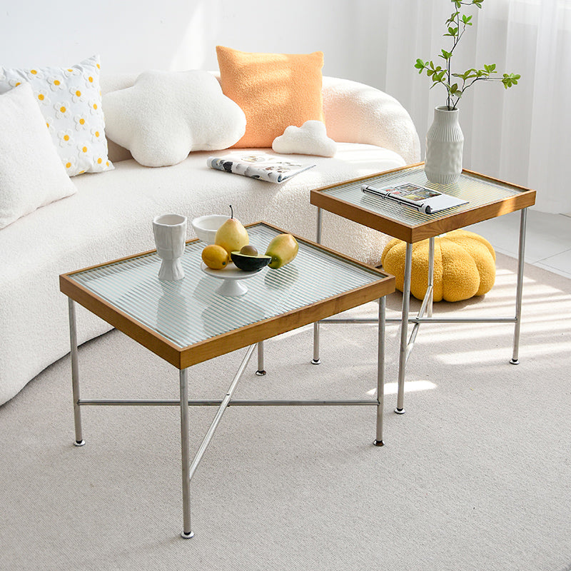 Modern Cross Legs End Slide Table Clear Tray Top Corner Table