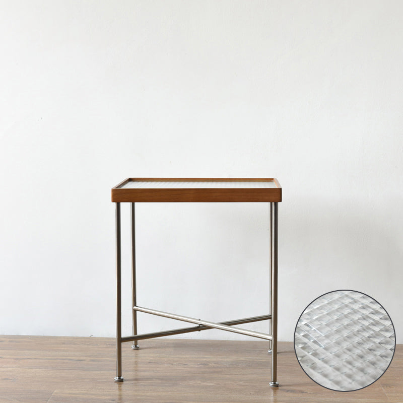 Modern Cross Legs End Slide Table Clear Tray Top Corner Table