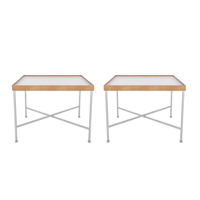 Modern Cross Legs End Slide Table Clear Tray Top Corner Table