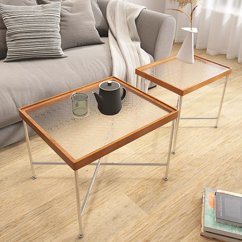 Modern Cross Legs End Slide Table Clear Tray Top Corner Table