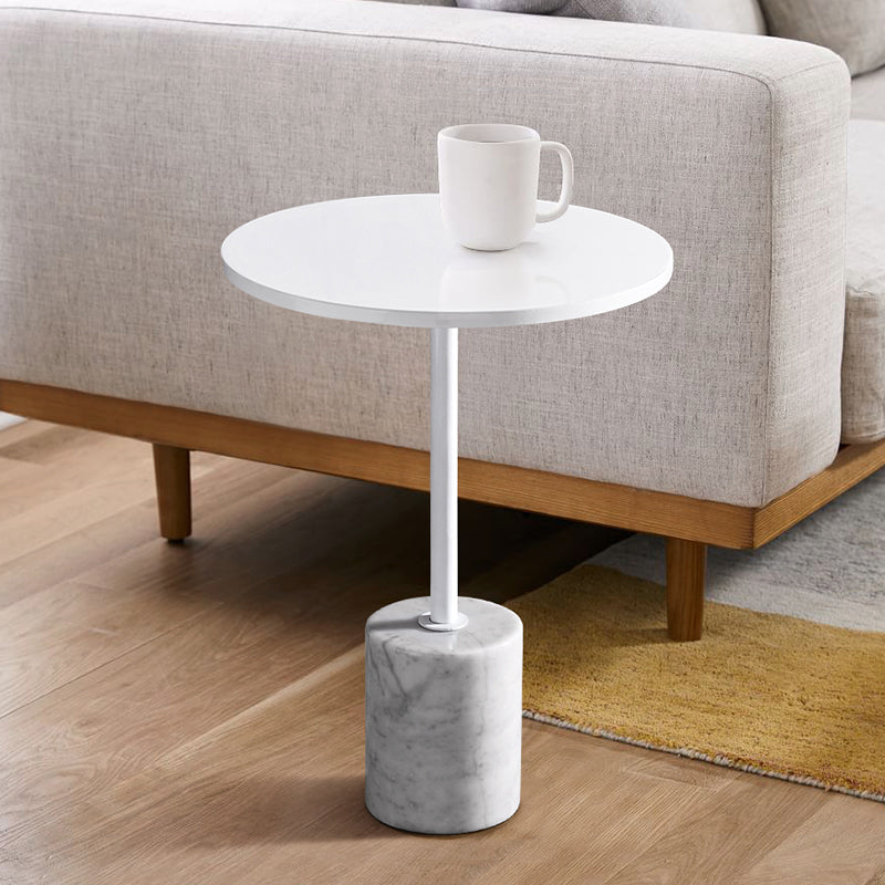 Modern Marble Pedestal End Slide Table White Round Corner Table