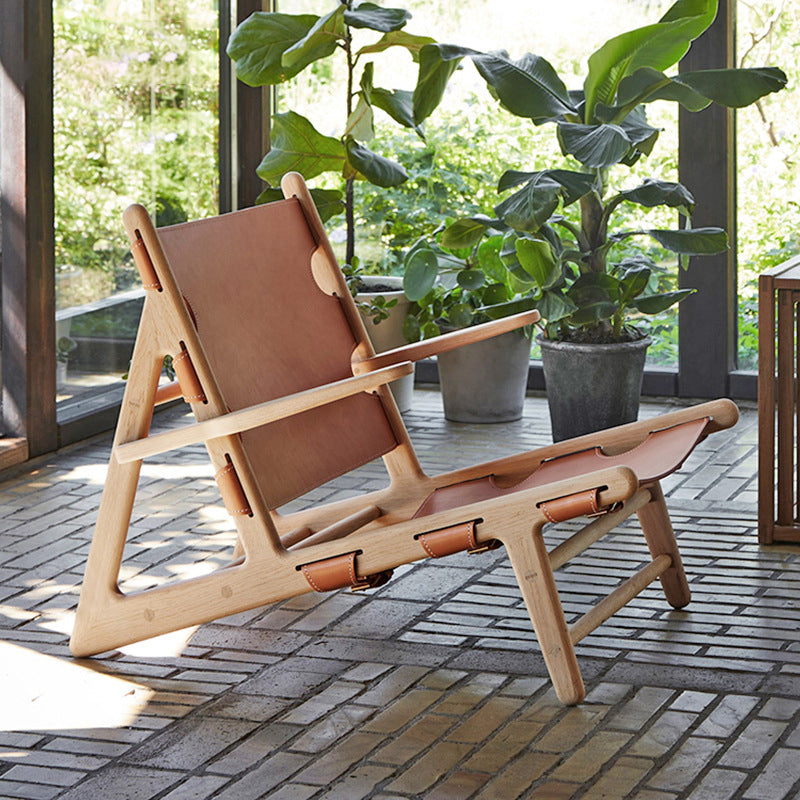 Mid-Century Modern Solid Wood Frame Square Arms Lounge Accent Chair