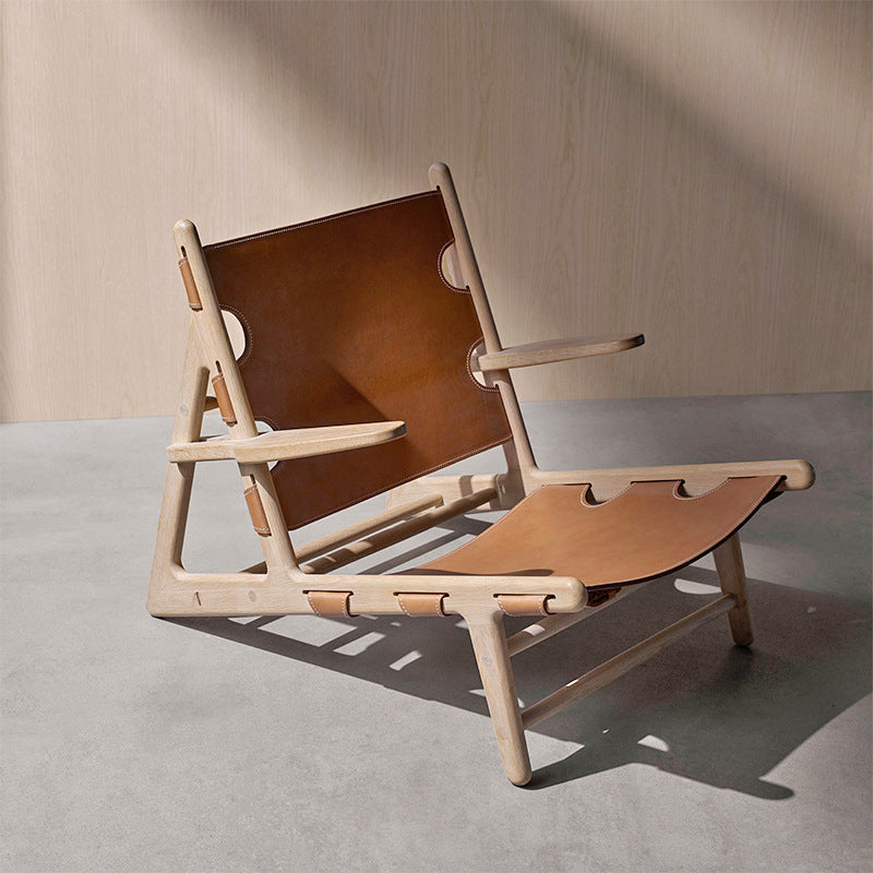 Mid-Century Modern Solid Wood Frame Square Arms Lounge Accent Chair