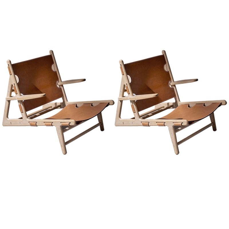Mid-Century Modern Solid Wood Frame Square Arms Lounge Accent Chair