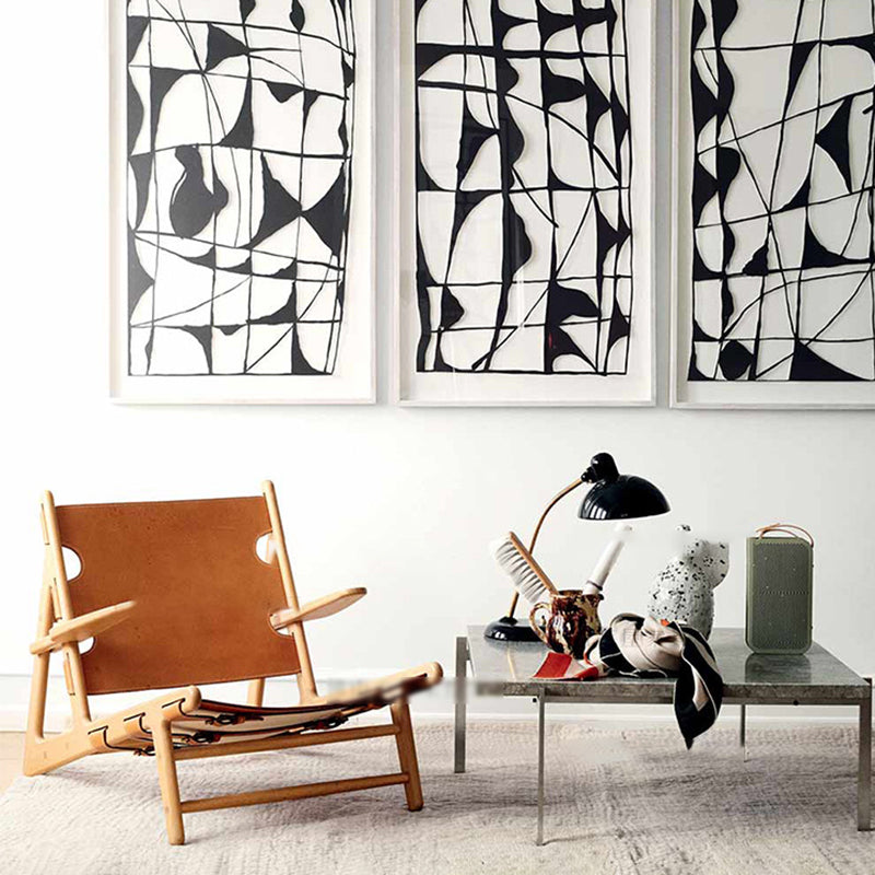 Mid-Century Modern Solid Wood Frame Square Arms Lounge Accent Chair