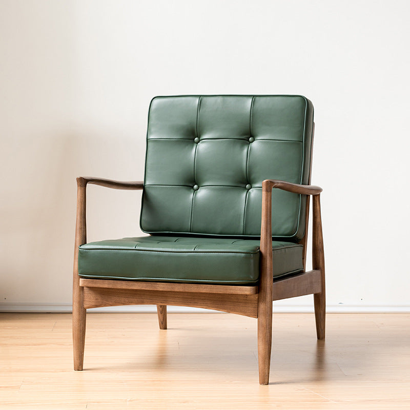 Tufted Cushions Chair Faux Leather Square Arm Chair with Brone 4 Legs