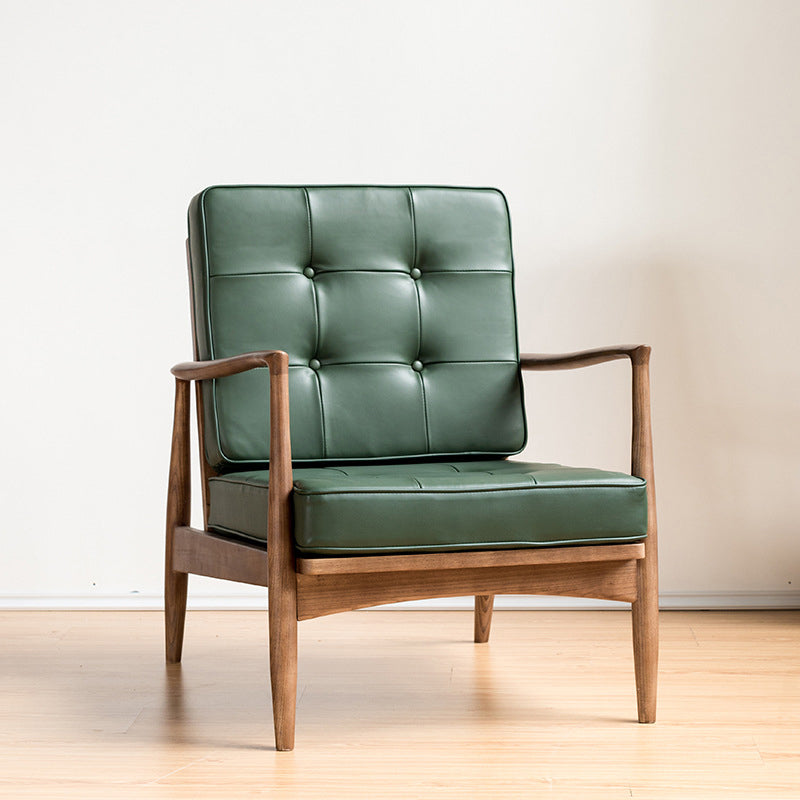 Tufted Cushions Chair Faux Leather Square Arm Chair with Brone 4 Legs
