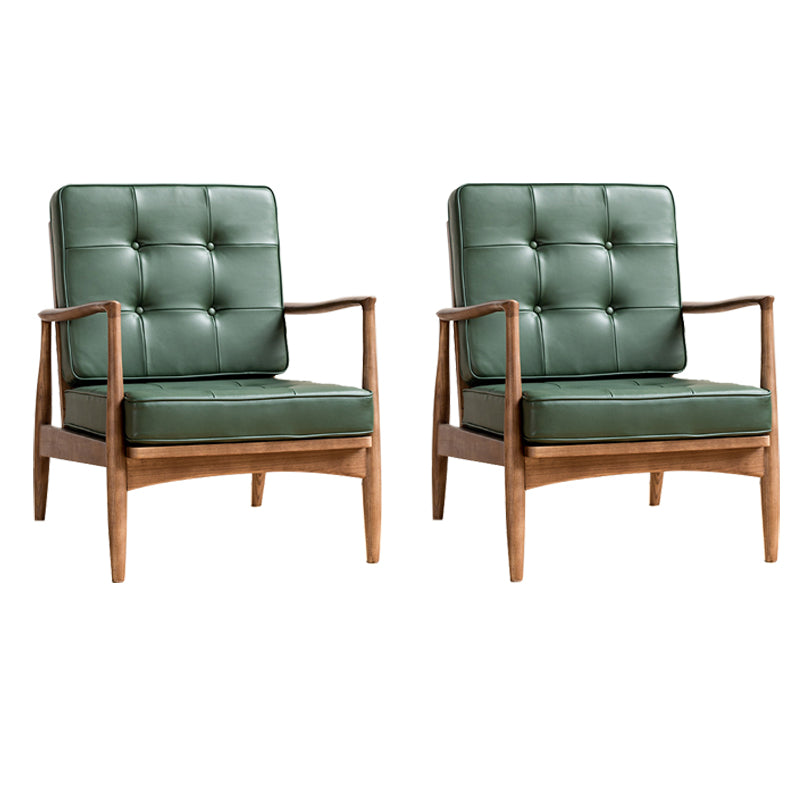 Tufted Cushions Chair Faux Leather Square Arm Chair with Brone 4 Legs