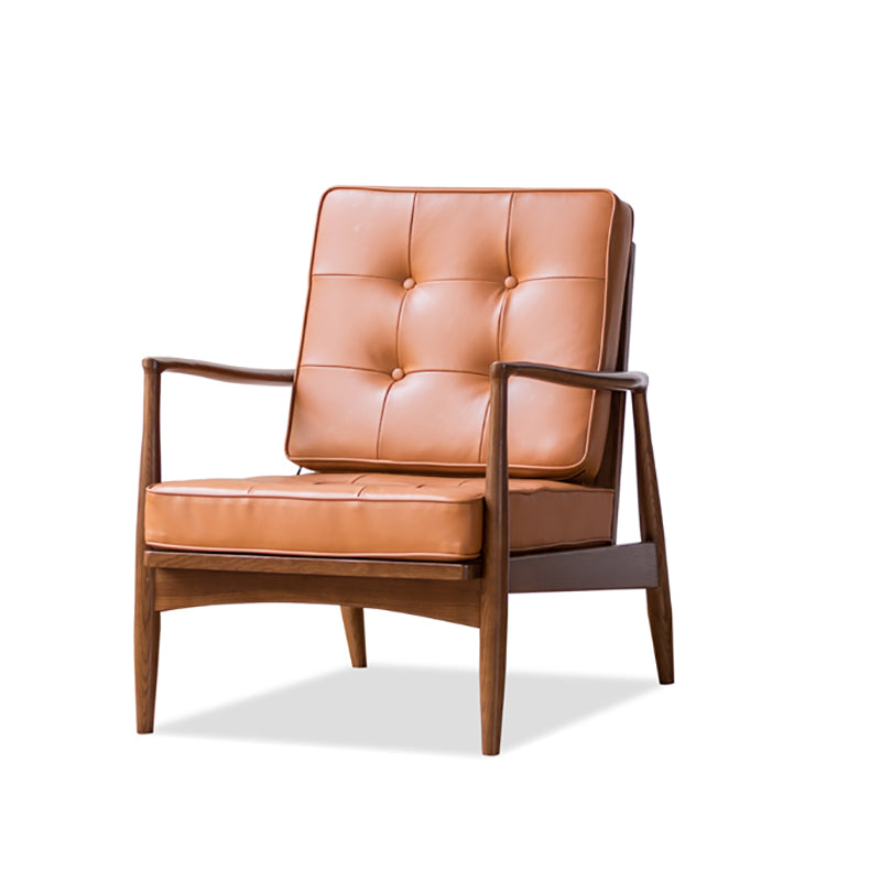 Tufted Cushions Chair Faux Leather Square Arm Chair with Brone 4 Legs
