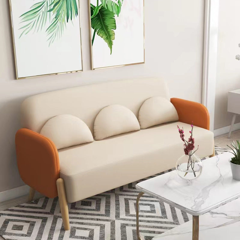 Contemporary Tight Back Standard Sofa Faux Leather Square Arm Sofa