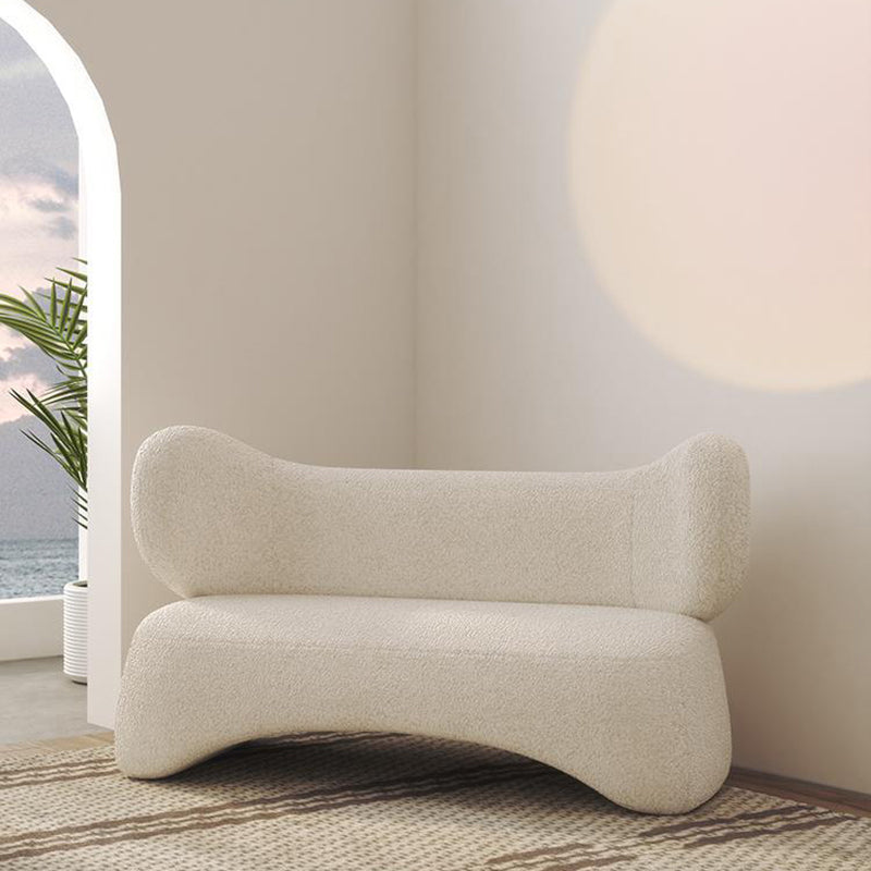Modern Fabric Sofa in White, Tuxedo Arm Standard Sofa for Living Room