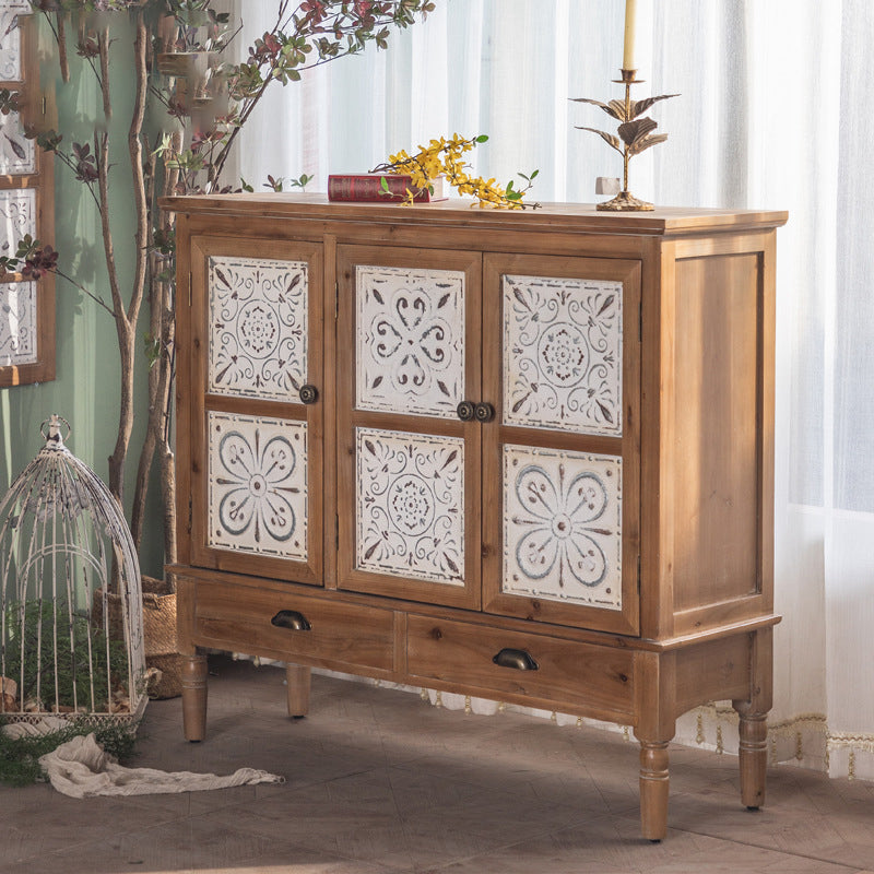 Industrial Accent Cabinet in Natural with Solid Wood Door and Drawers