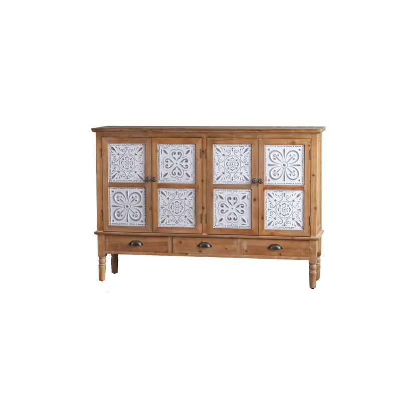 Industrial Accent Cabinet in Natural with Solid Wood Door and Drawers