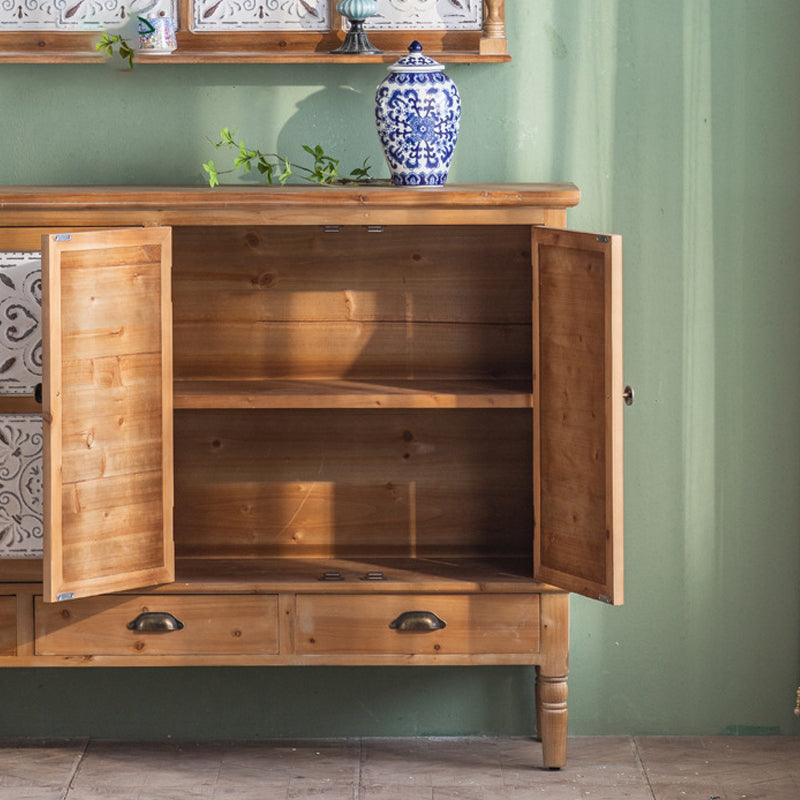 Industrial Accent Cabinet in Natural with Solid Wood Door and Drawers