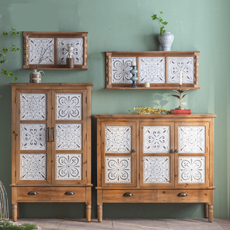 Industrial Accent Cabinet in Natural with Solid Wood Door and Drawers