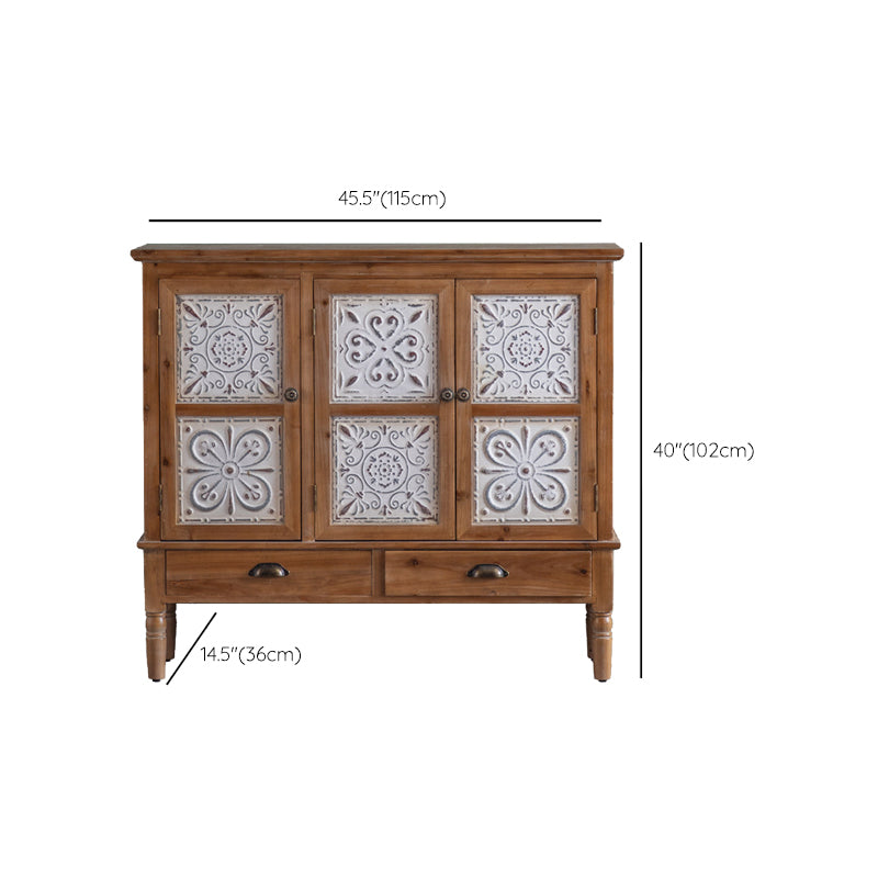 Industrial Accent Cabinet in Natural with Solid Wood Door and Drawers