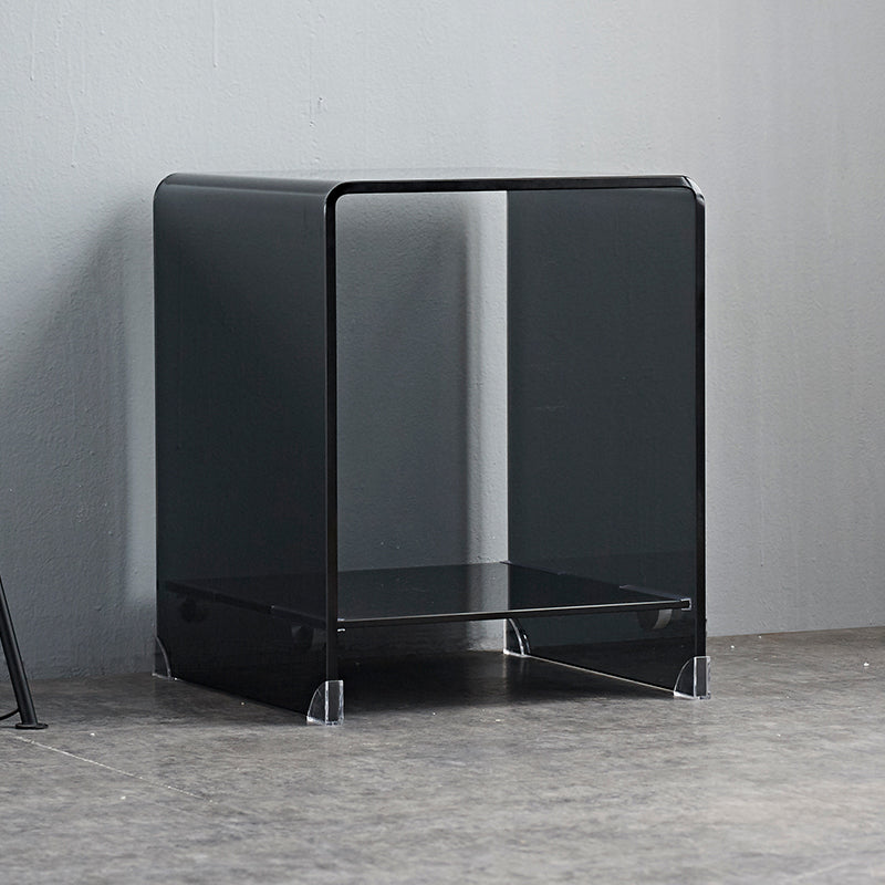 Modern Sled Corner Table Square Glass Side End Table for Living Room