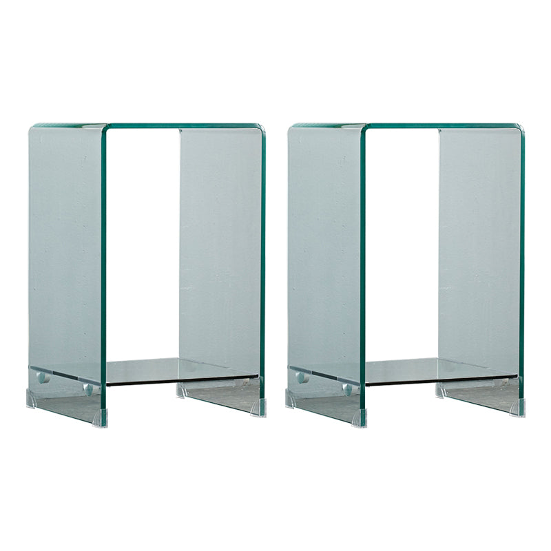 Modern Sled Corner Table Square Glass Side End Table for Living Room