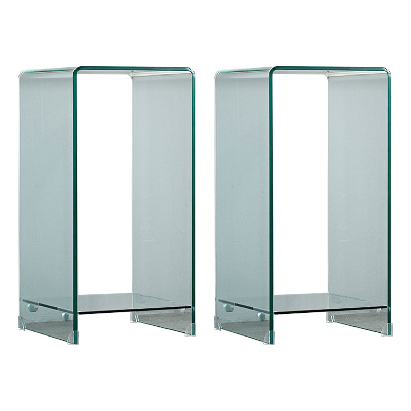 Modern Sled Corner Table Square Glass Side End Table for Living Room