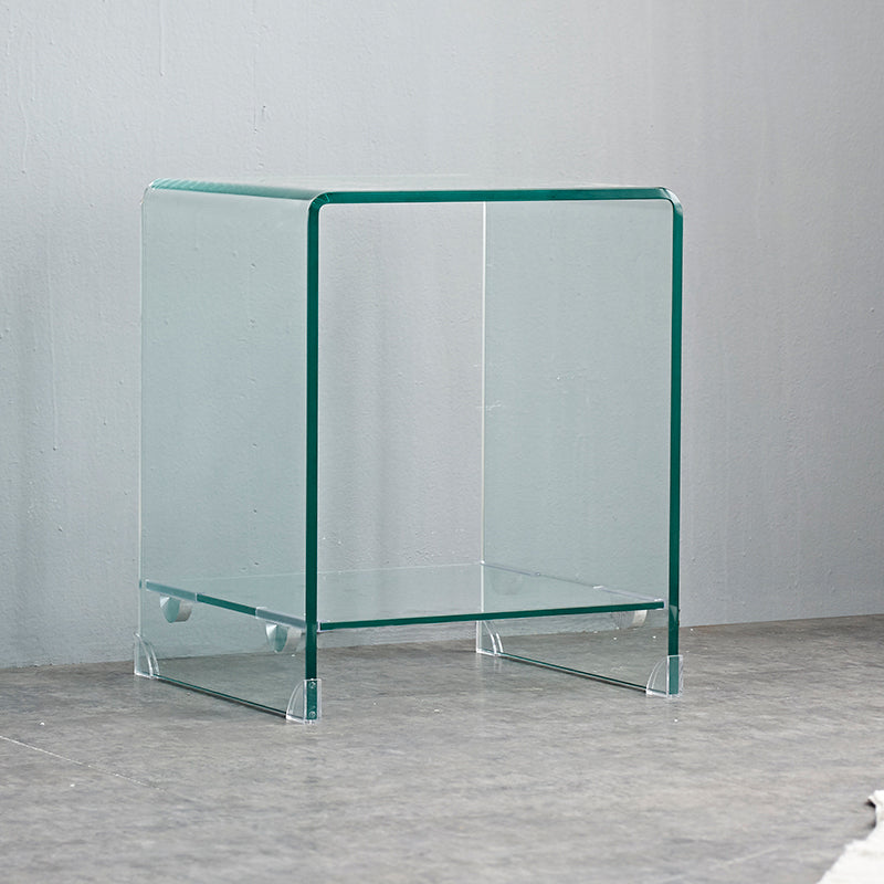 Modern Sled Corner Table Square Glass Side End Table for Living Room