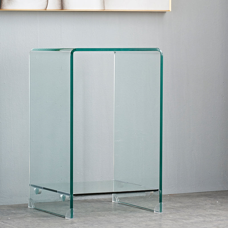 Modern Sled Corner Table Square Glass Side End Table for Living Room