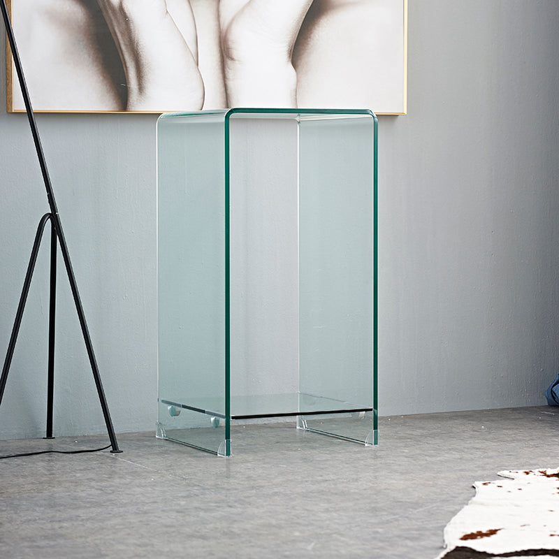 Modern Sled Corner Table Square Glass Side End Table for Living Room