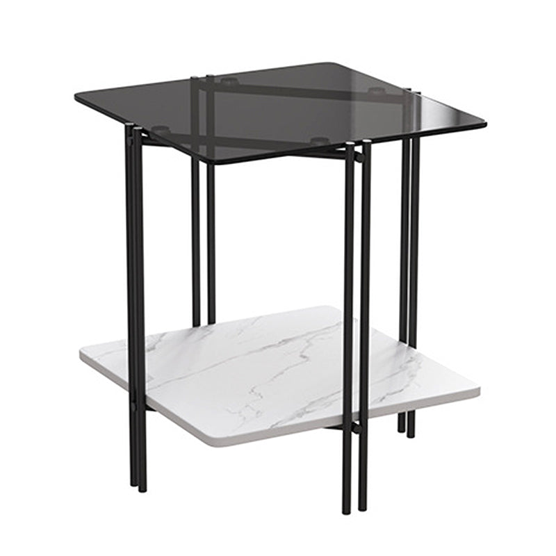 Modern 4 Legs Corner Table Glass Side End Table for Living Room