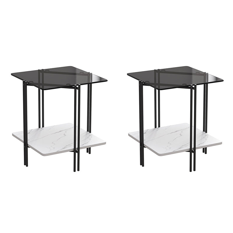 Modern 4 Legs Corner Table Glass Side End Table for Living Room