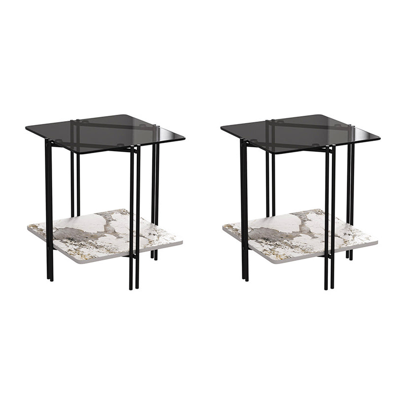 Modern 4 Legs Corner Table Glass Side End Table for Living Room