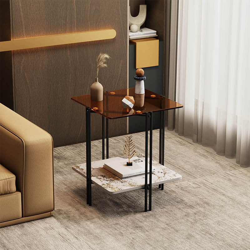 Modern 4 Legs Corner Table Glass Side End Table for Living Room