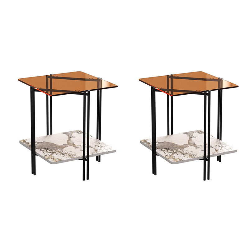 Modern 4 Legs Corner Table Glass Side End Table for Living Room