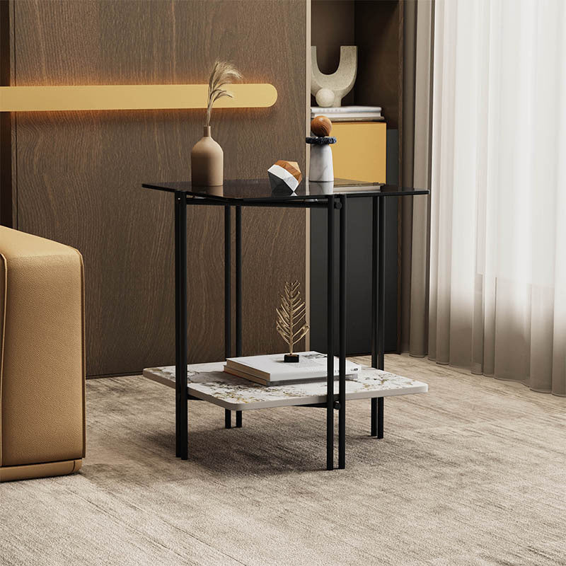 Modern 4 Legs Corner Table Glass Side End Table for Living Room