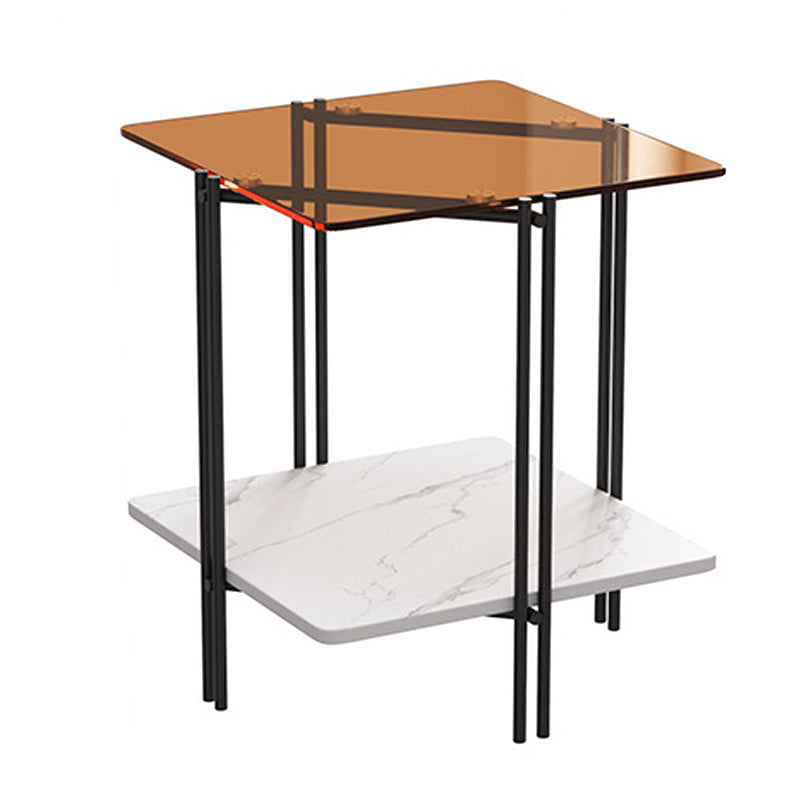 Modern 4 Legs Corner Table Glass Side End Table for Living Room