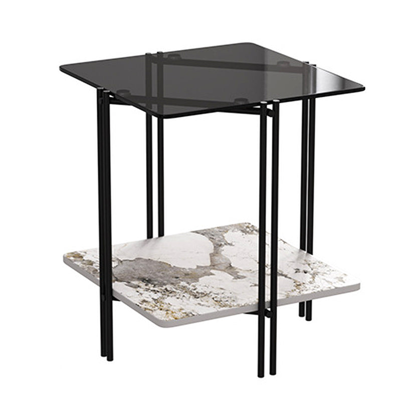 Modern 4 Legs Corner Table Glass Side End Table for Living Room