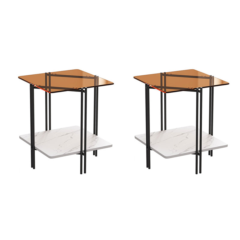 Modern 4 Legs Corner Table Glass Side End Table for Living Room