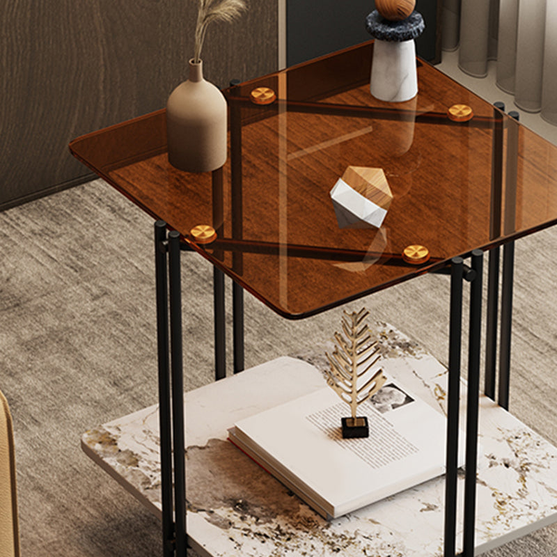 Modern 4 Legs Corner Table Glass Side End Table for Living Room
