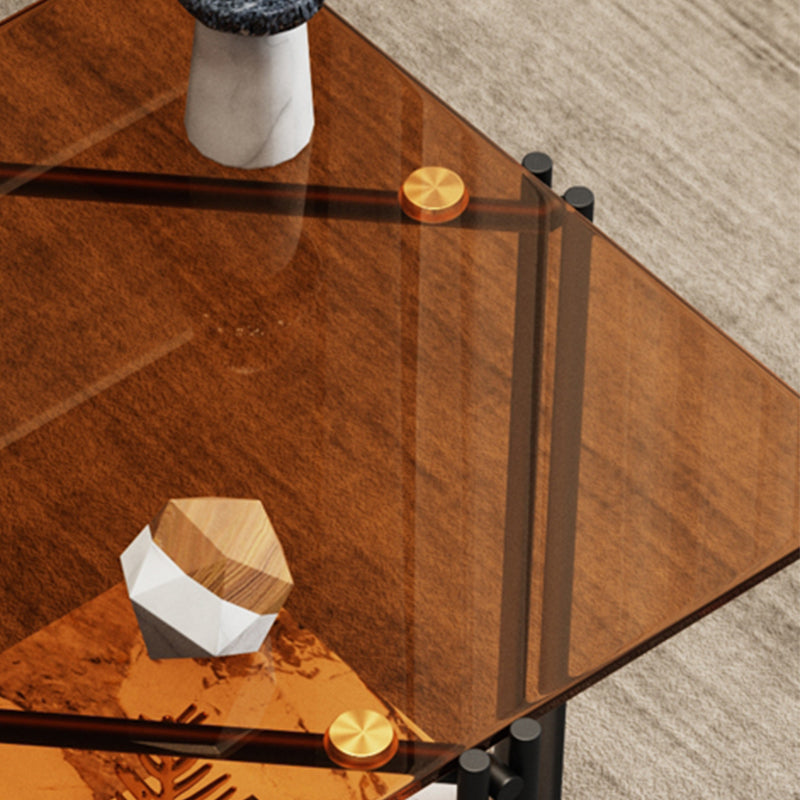 Modern 4 Legs Corner Table Glass Side End Table for Living Room