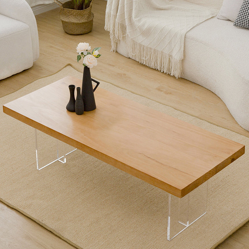 Scandinavian Rectangular Wood Coffee Table 15.7" H Acrylic Legs Cocktail Table