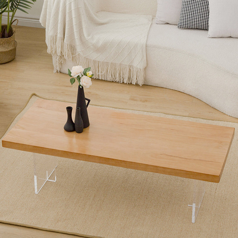 Scandinavian Rectangular Wood Coffee Table 15.7" H Acrylic Legs Cocktail Table