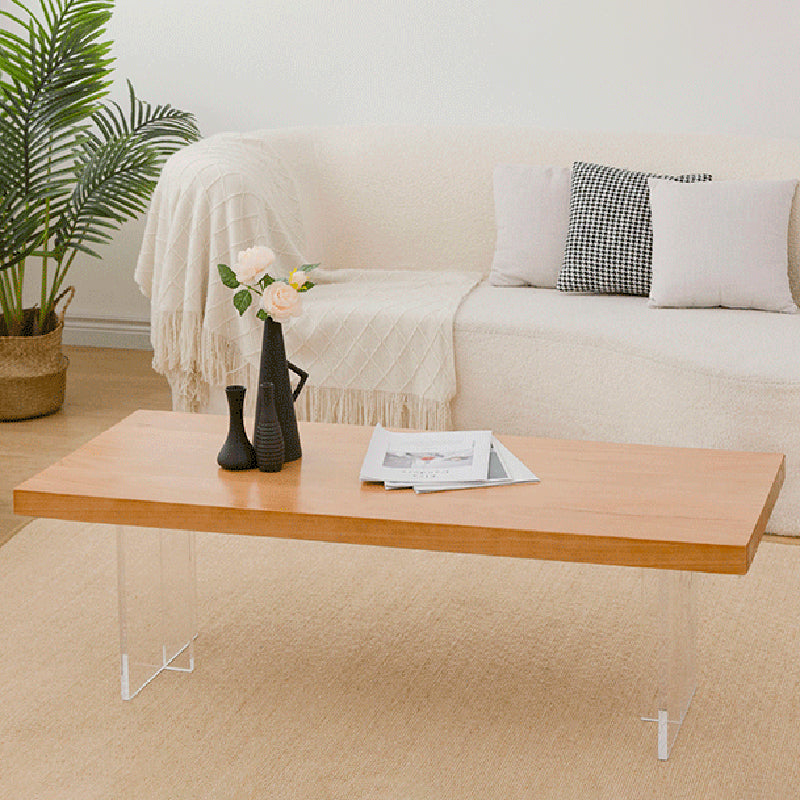 Scandinavian Rectangular Wood Coffee Table 15.7" H Acrylic Legs Cocktail Table