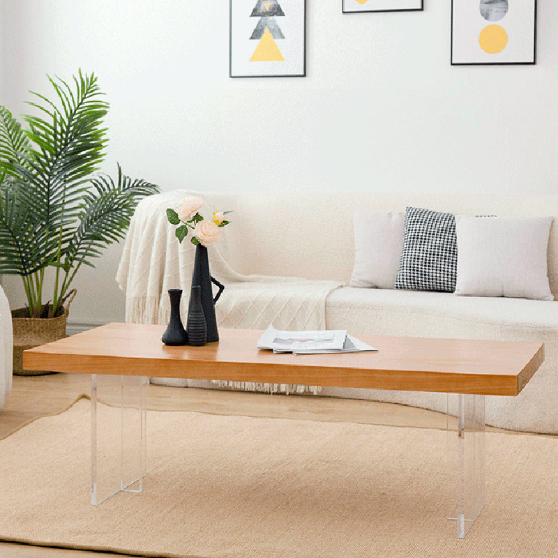 Scandinavian Rectangular Wood Coffee Table 15.7" H Acrylic Legs Cocktail Table