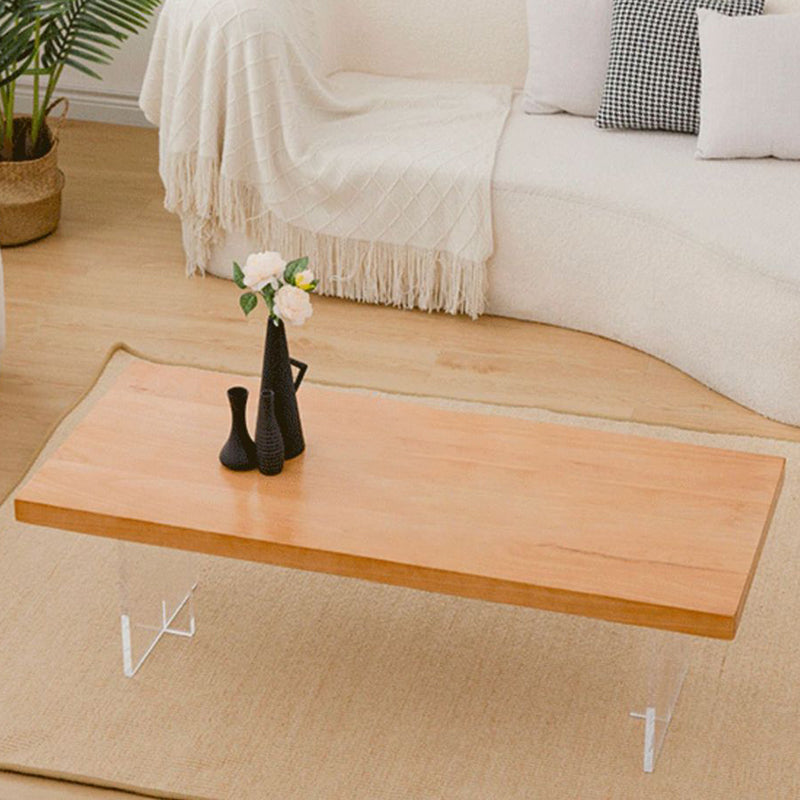 Scandinavian Rectangular Wood Coffee Table 15.7" H Acrylic Legs Cocktail Table