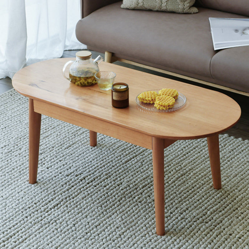 Nordic Solid Wood Cocktail Table with 1 Drawer Oval Coffee Table