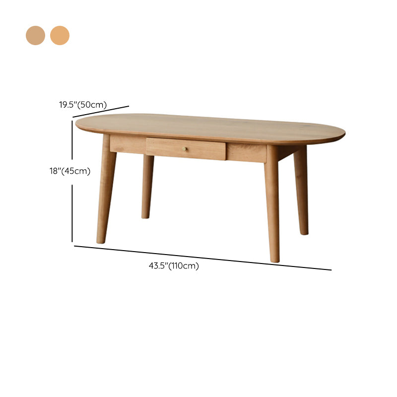 Nordic Solid Wood Cocktail Table with 1 Drawer Oval Coffee Table