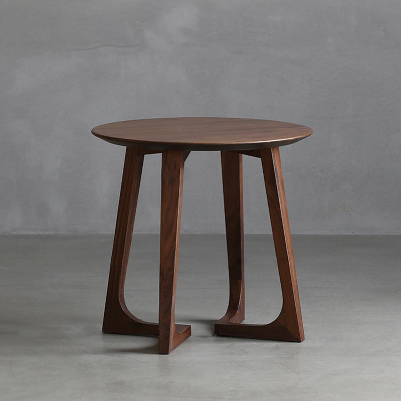 Solid Wood Round Coffee Table in Brown Scandinavian 2 Pieces Cocktail Table Set