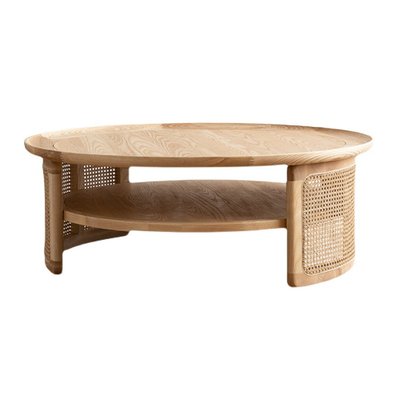 Wooden 1 Single Cocktail Table with Shelf Round Coffee Table