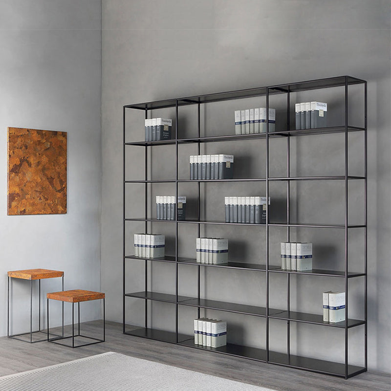 Contemporary Metal Book Shelf Black Etagere Shelf Bookcase for Study Room 9.8" W